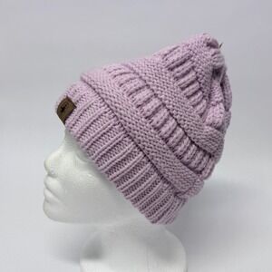 James Paul Youth Messy Bun Beanie Lavender Purple Cable Knit Ponytail Hat NEW